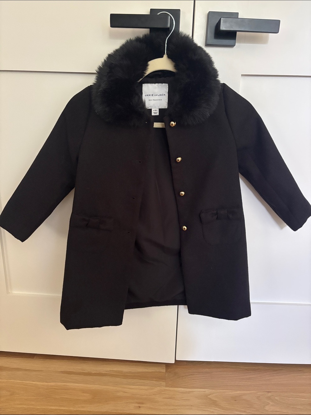 Janie and Jack Black Coat with Faux Fur Collar